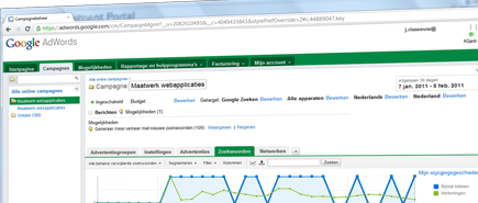 Screenshot Google Adwords - Zoekmachine optimalisatie